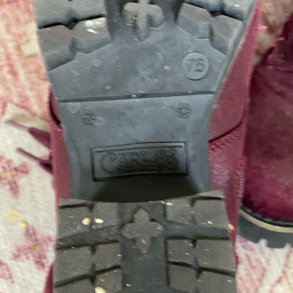 Carlos brand lace up combat boots. Burgundy red, 3” block heel